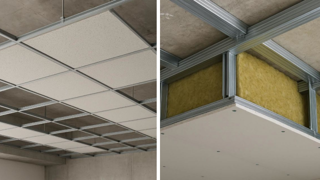 teto acústico suspenso e teto de gesso acartonado 